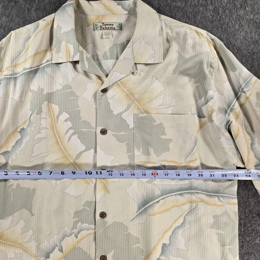Tommy Bahama Floral Shirt Mens L Tan Silk Leaf Print Camp Short Sleeve Button Up - Picture 3 of 5